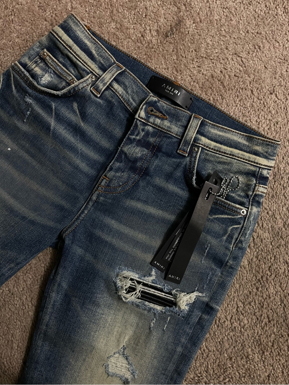 Kids AMIRI Slim Distressed Dark Blue Denim Jeans